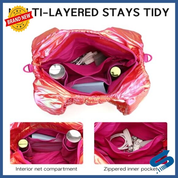 Large Quilted Puffer Tote Bag with Adjustable Shoulder Strap - Picture 5 of 6